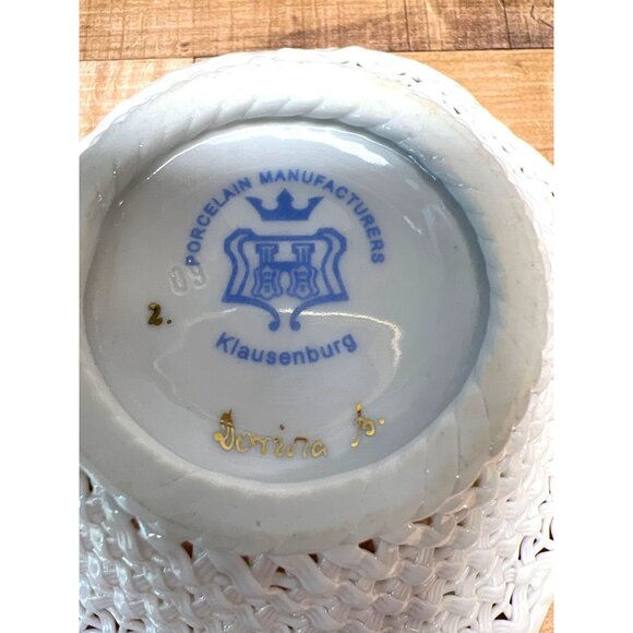 Vintage Klausenburg Porcelain Lattice Bowl With Raised Pink Roses And Gold Trim - Picture 4 of 4